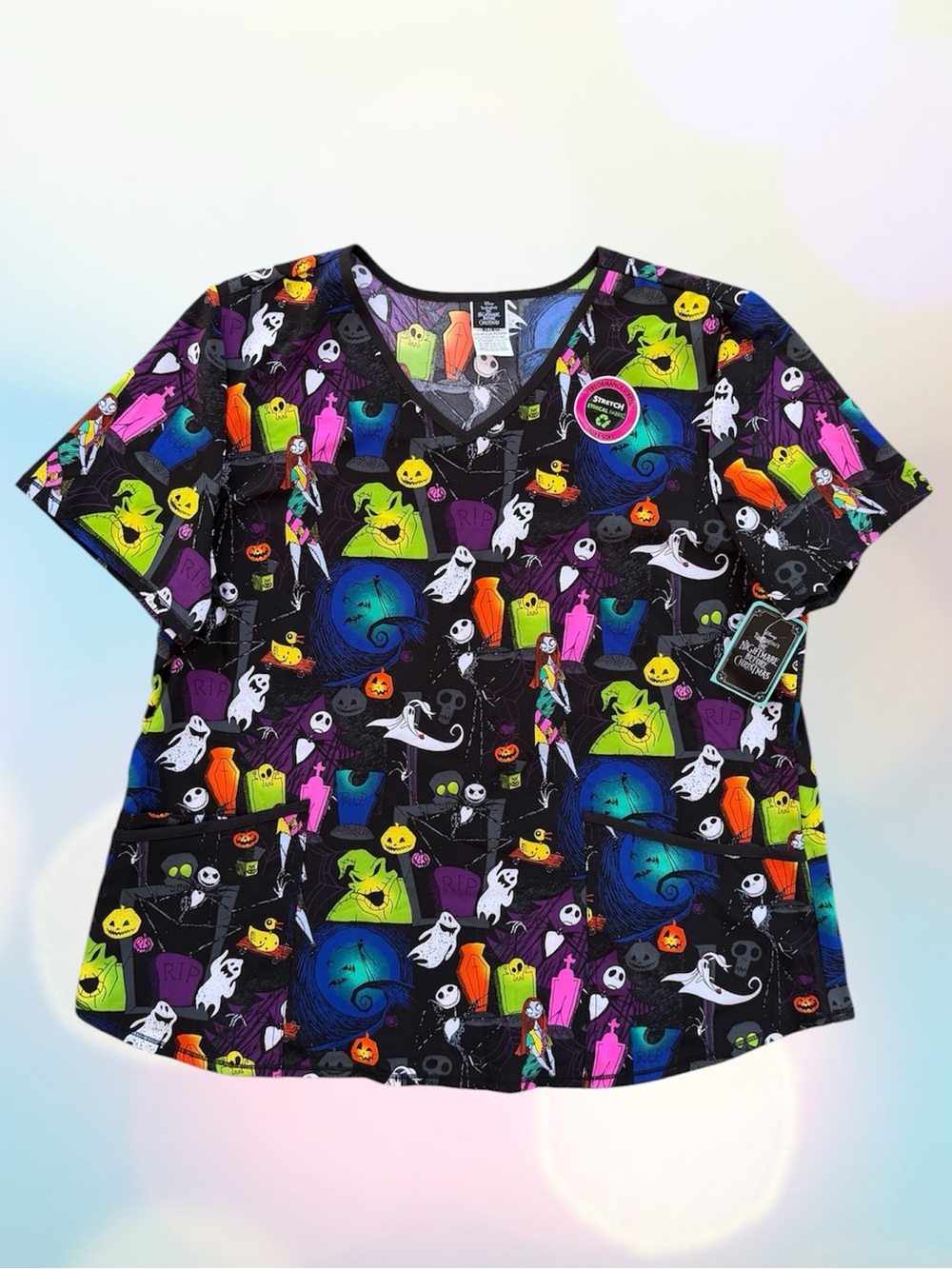 Disney The Nightmare Before Christmas "Jack Attack" V-Neck Black Scrubs Top XL